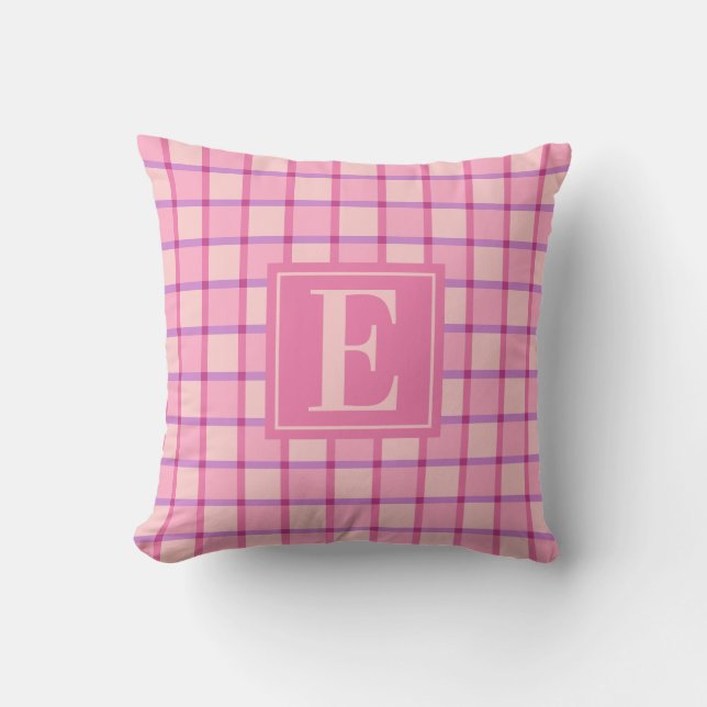 Cojín Decorativo Modern Checker Pink Purple Monogram (Anverso)