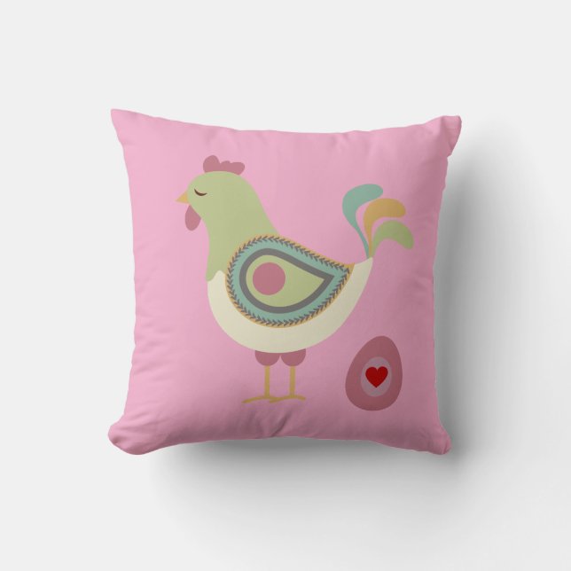 Cojín Decorativo Modern Chicken & Egg Art Throw Pillow – Pink (Anverso)