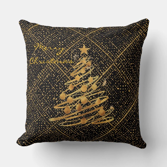Cojín Decorativo Modern, Chrismas Tree, Black Gold Cross Pattern (Anverso)