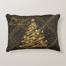 Cojín Decorativo Modern, Chrismas Tree, Black Gold Cross Pattern 