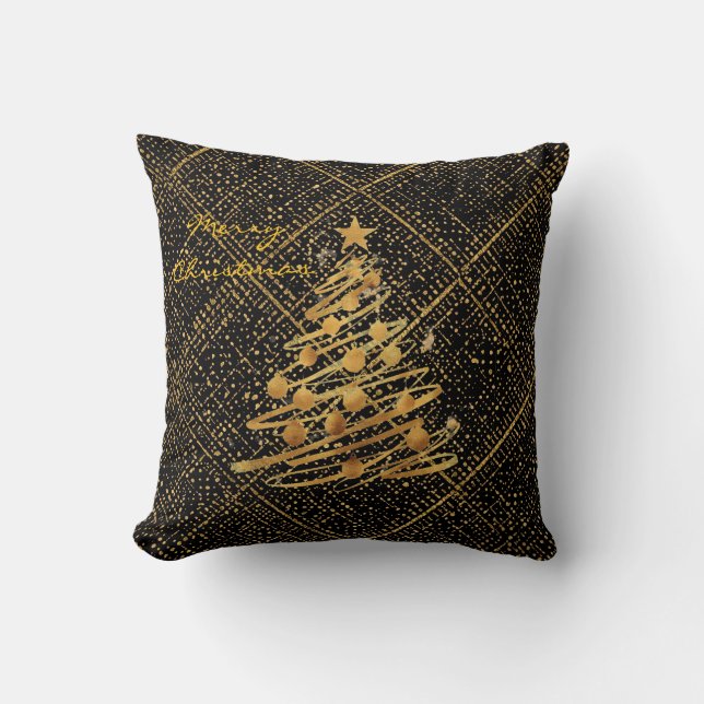 Cojín Decorativo Modern, Chrismas Tree, Black Gold Cross Pattern  (Anverso)
