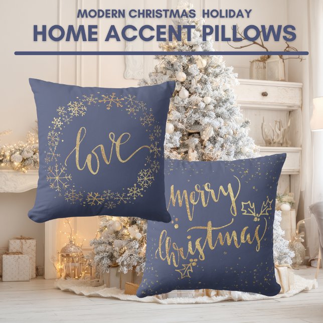 Cojín Decorativo Modern Christmas Golden Snowflake Accent (Modern Christmas Golden Snowflake Accent Throw Pillow)