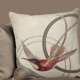 Cojín Decorativo Modern Ecru Hummingbird Design   Taupe
