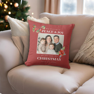 Cojín Decorativo Modern Family Photo Red Christmas