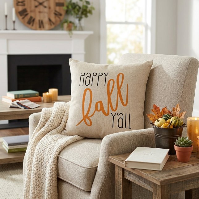 Cojín Decorativo Modern Farmhouse Feliz Otoño para Todos (Modern Farmhouse Happy Fall Y'all Autumn Throw Pillow)