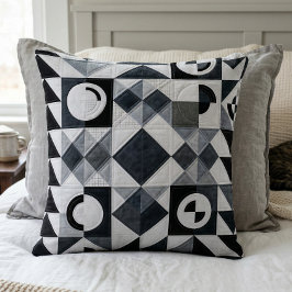 Cojín Decorativo Modern Geometric Black White Grey Textured