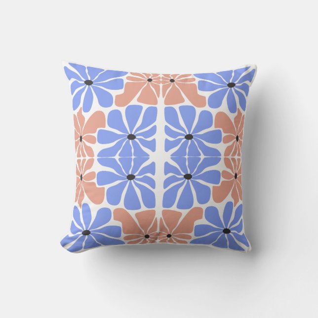Cojín Decorativo Modern Geometric Floral - Blue & Peach Pattern  (Anverso)