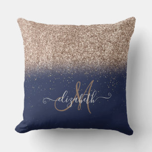 Cojín Decorativo Modern Glitter Ombre Monograma Azul Marino