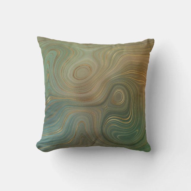 Cojín Decorativo Modern Green Gold Abstract Swirls (Anverso)