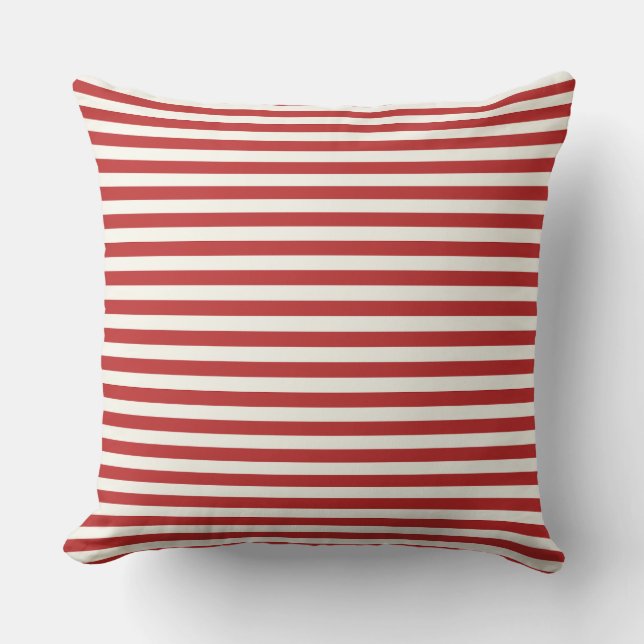 Cojín Decorativo Modern Half-Inch Crimson Red & White Stripe  (Anverso)