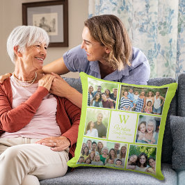 Cojín Decorativo Modern Lime Green Family Reunion Monogram Photo