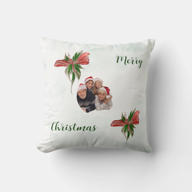 Cojín Decorativo Modern merry Christmas family photo pillow  (Anverso)