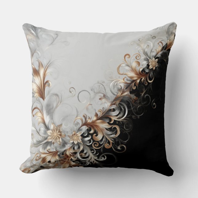 Cojín Decorativo Modern Metallic Grey Black Throw Pillow (Anverso)