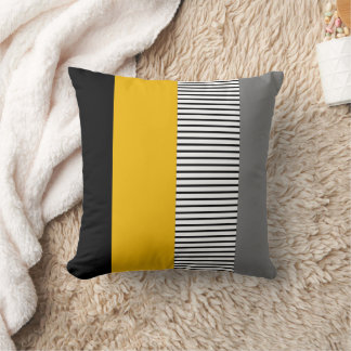 Cojín Decorativo Modern Minimalist Yellow & Gray Striped Geometric