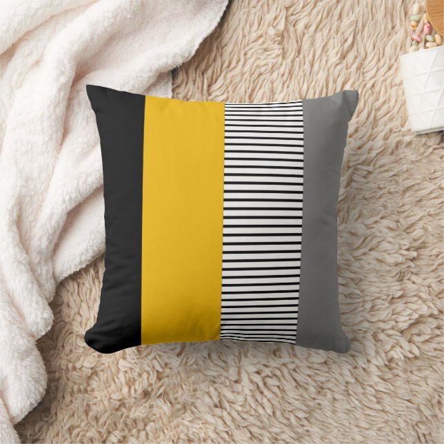 Cojín Decorativo Modern Minimalist Yellow & Gray Striped Geometric (Manta)