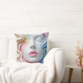 Cojín Decorativo Modern Pastel Abstract 3D Face Art Throw Pillow