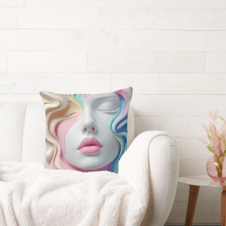 Cojín Decorativo Modern Pastel Abstract 3D Face Art Throw Pillow