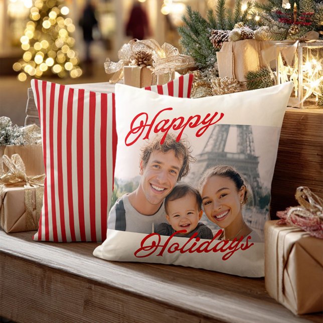 Cojín Decorativo Modern Photo Happy Holidays Family Keepsake (Subido por el creador)