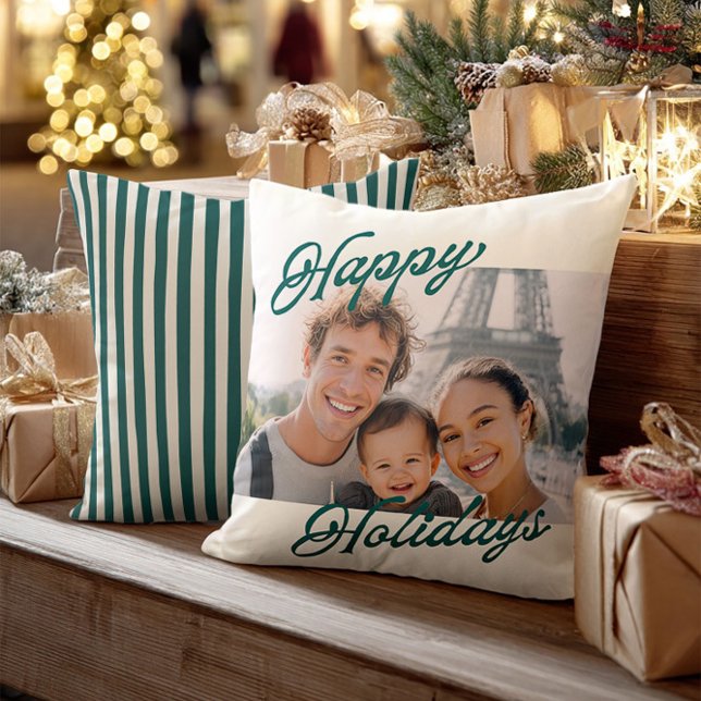 Cojín Decorativo Modern Photo Happy Holidays Family Keepsake (Subido por el creador)