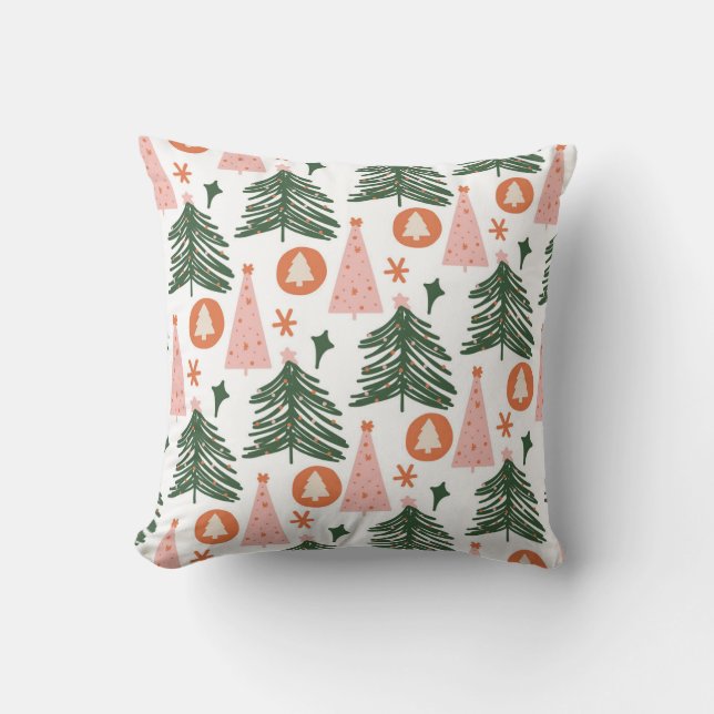 Cojín Decorativo Modern Pink Green Christmas Tree Pattern Holiday (Anverso)