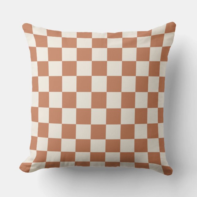 Cojín Decorativo Modern Rust Orange & Cream Gingham (Anverso)