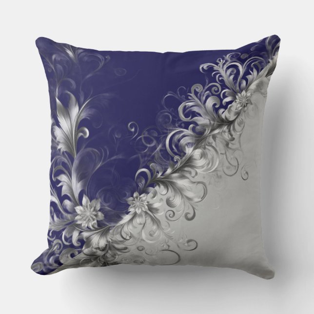 Cojín Decorativo Modern Silver Embellished Grey Blue Throw Pillow (Anverso)