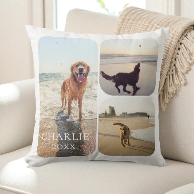 Cojín Decorativo Modern SImple Personalized Pet Photo Collage (Modern SImple Personalized Pet Photo Collage Throw Pillow)