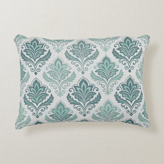 Cojín Decorativo Modern Teal Nordic Damask (Anverso)
