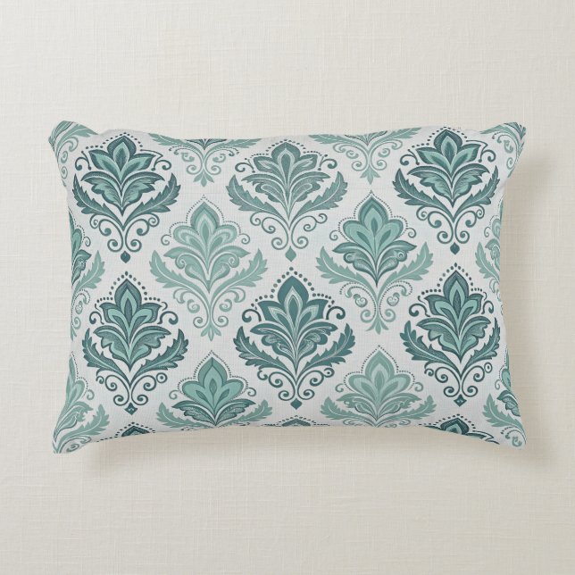 Cojín Decorativo Modern Teal Nordic Damask (Anverso)