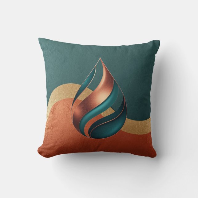 Cojín Decorativo Modern Teardrop Wave Teal Copper Gold (Anverso)