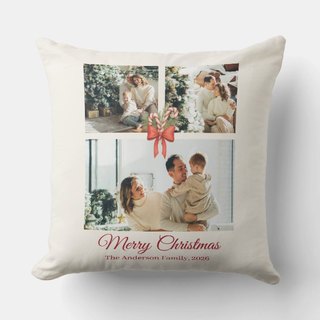 Cojín Decorativo Modern Three-Photo Holiday Family Collage (Anverso)