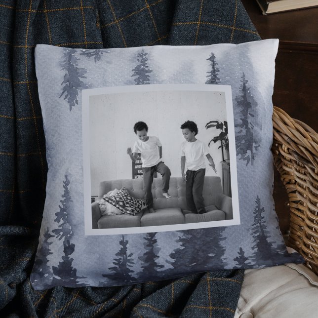 Cojín Decorativo Modern Winter Blue Trees & Photo  Throw Pillow (Subido por el creador)