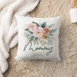 Cojín Decorativo Moderna acuarela escritura floral mami elegante