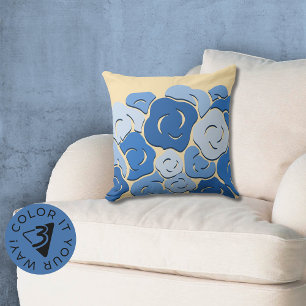 Cojín Decorativo Moderna Bed de flores estilizadas azul y amarillo