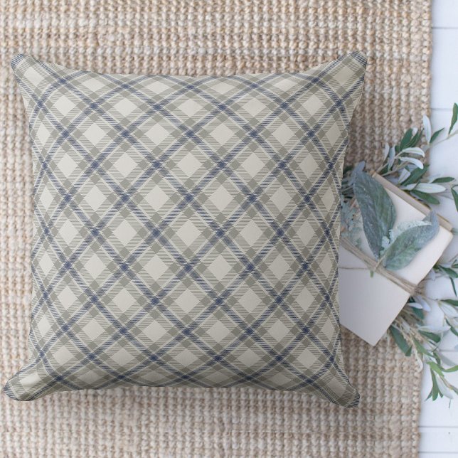 Cojín Decorativo Moderna Casa De Campo Marrón Y Azul Sofá (throw pillow farmhouse pillows country blue, beige and gray plaid throw pillow )