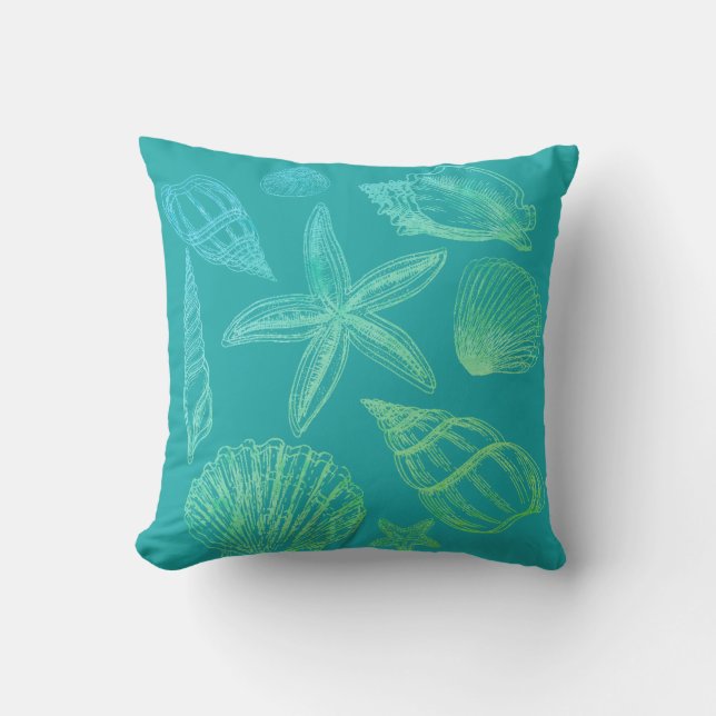 Cojín Decorativo Moderna concha de playa azul verde verde verde Ver (Anverso)
