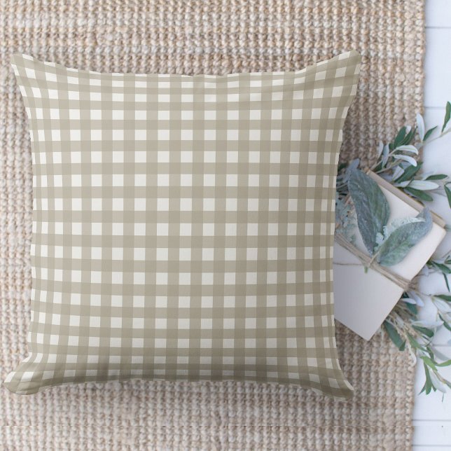 Cojín Decorativo Moderna Granja Beige Y White Gingham Plaid (throw pillow farmhouse pillows country beige and white plaid throw pillow )