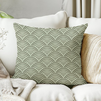 Cojín Decorativo Moderna granja japonesa Sage Green Waves Arches
