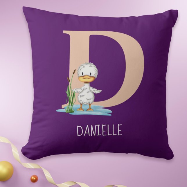 Cojín Decorativo Moderna guardería infantil de pato monogramada ini (Modern Monogrammed Duck Children Nursery Throw Pillow)