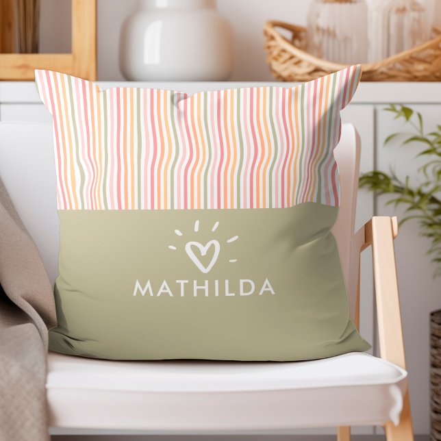 Cojín Decorativo Moderna habitación infantil a rayas (stripes in pastel throw pillow with name)