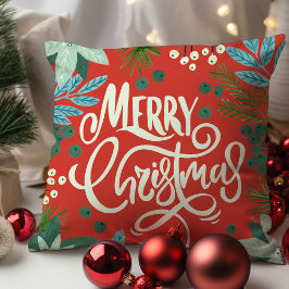 Cojín Decorativo Moderna y audaz floral Feliz Navidad
