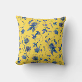 Cojín Decorativo Moderna y elegante Flores azules Mostaza Amarilla