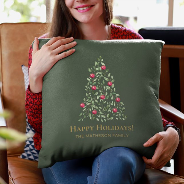 Cojín Decorativo Moderna y elegante Personalizado de árbol de navid (Happy holidays Christmas tree modern custom throw pillow)