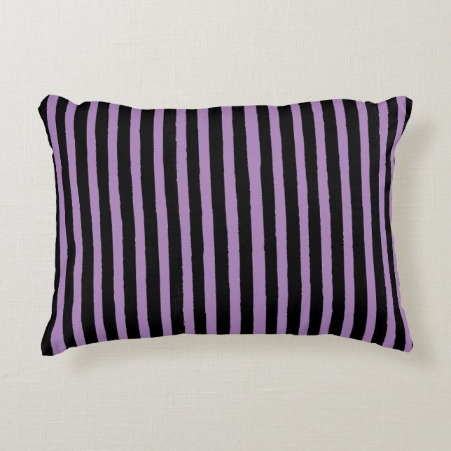Cojín Decorativo Modernas, Rayas Moradas Negras (Anverso)