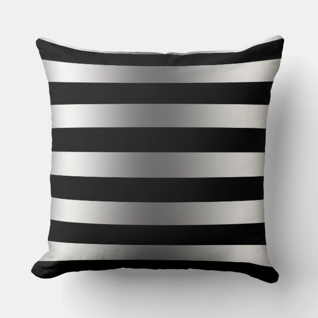 Cojín Decorativo Modernas rayas plateadas fondo negro (Anverso)