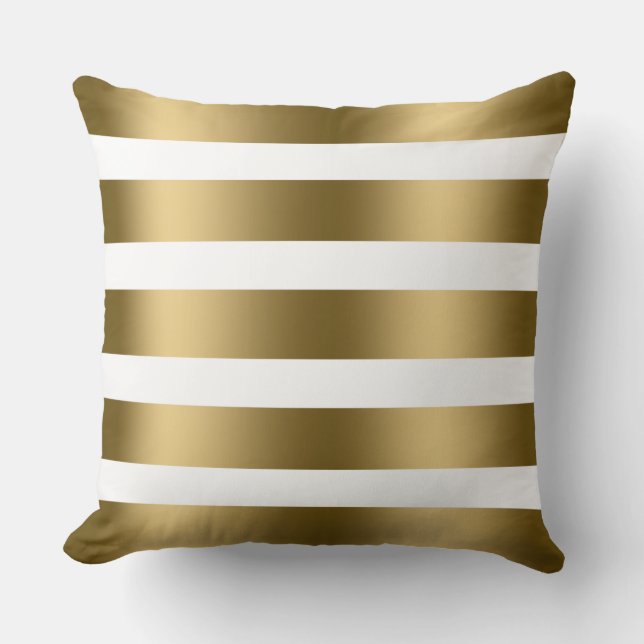 Cojín Decorativo Modernas Y Elegantes Bandas De Oro Y Blanco (Anverso)