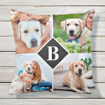 Cojín Decorativo Moderno 4 Collage de fotos Monograma Mascota Perro<br><div class="desc">Celebra tu mejor amigo y recuerdos favoritos con un personalizado Mascota Monograma Collage de fotos Pillow . Cuando tienes tantos recuerdos y fotos divertidos , una foto no es suficiente . Nuestro Personalizado Perro Pillow tiene 4 fotos y un centro monogramado inicial para personalizar . Esta almohada personalizada de 4...</div>