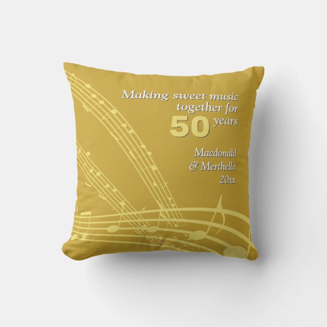 Cojín Decorativo Moderno | 50.º Boda DE ORO | Notas musicales (Anverso)