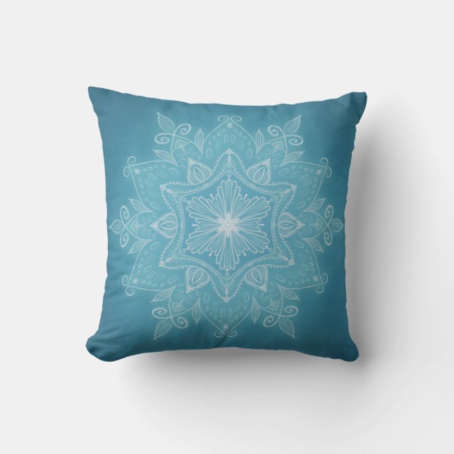 Cojín Decorativo Moderno boho mandala azul turquesa azul (Anverso)