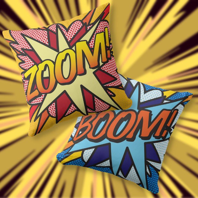 Cojín Decorativo Moderno BOOM ZOOM Comic Book Pop Art (Modern BOOM ZOOM Comic Book Pop Art Throw Pillow)